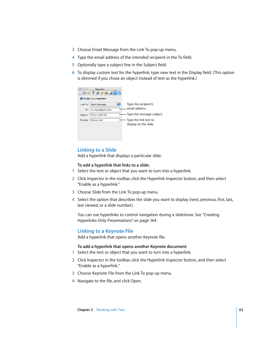 Linking to a slide, Linking to a keynote file | Apple Keynote '08 User Manual | Page 63 / 204