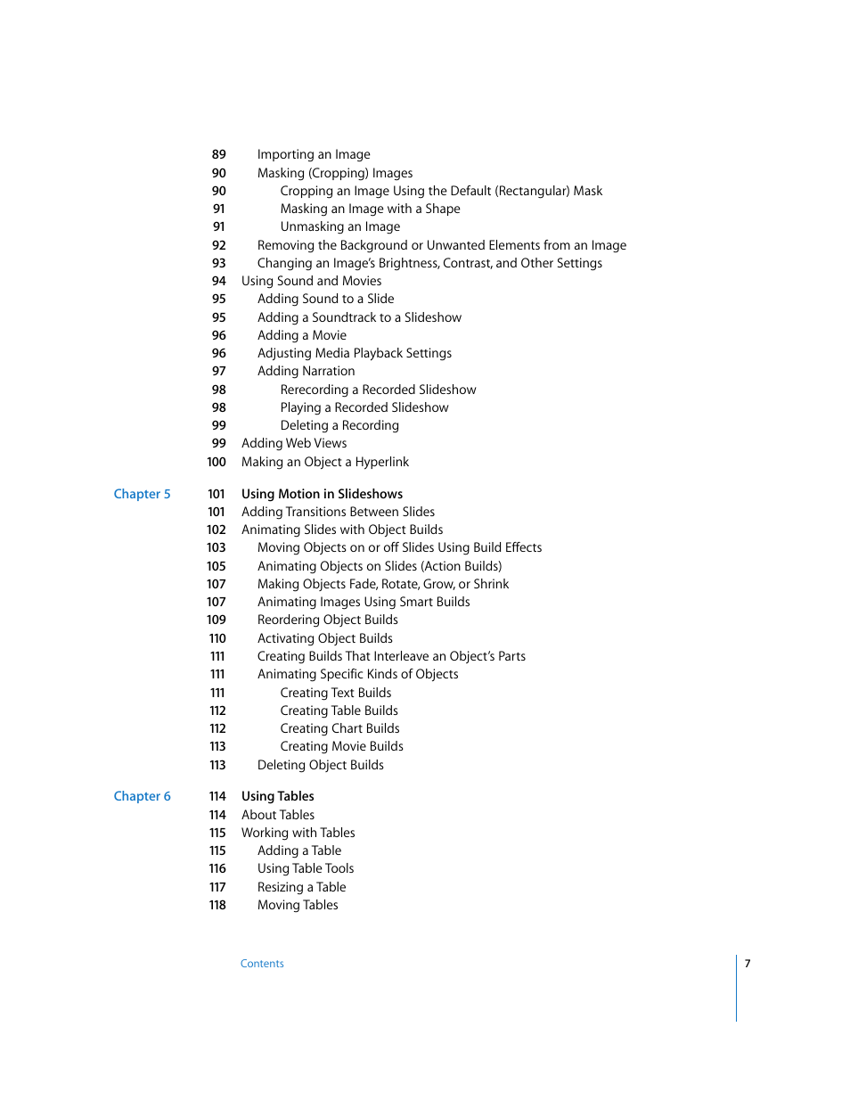 Apple Keynote '08 User Manual | Page 7 / 204