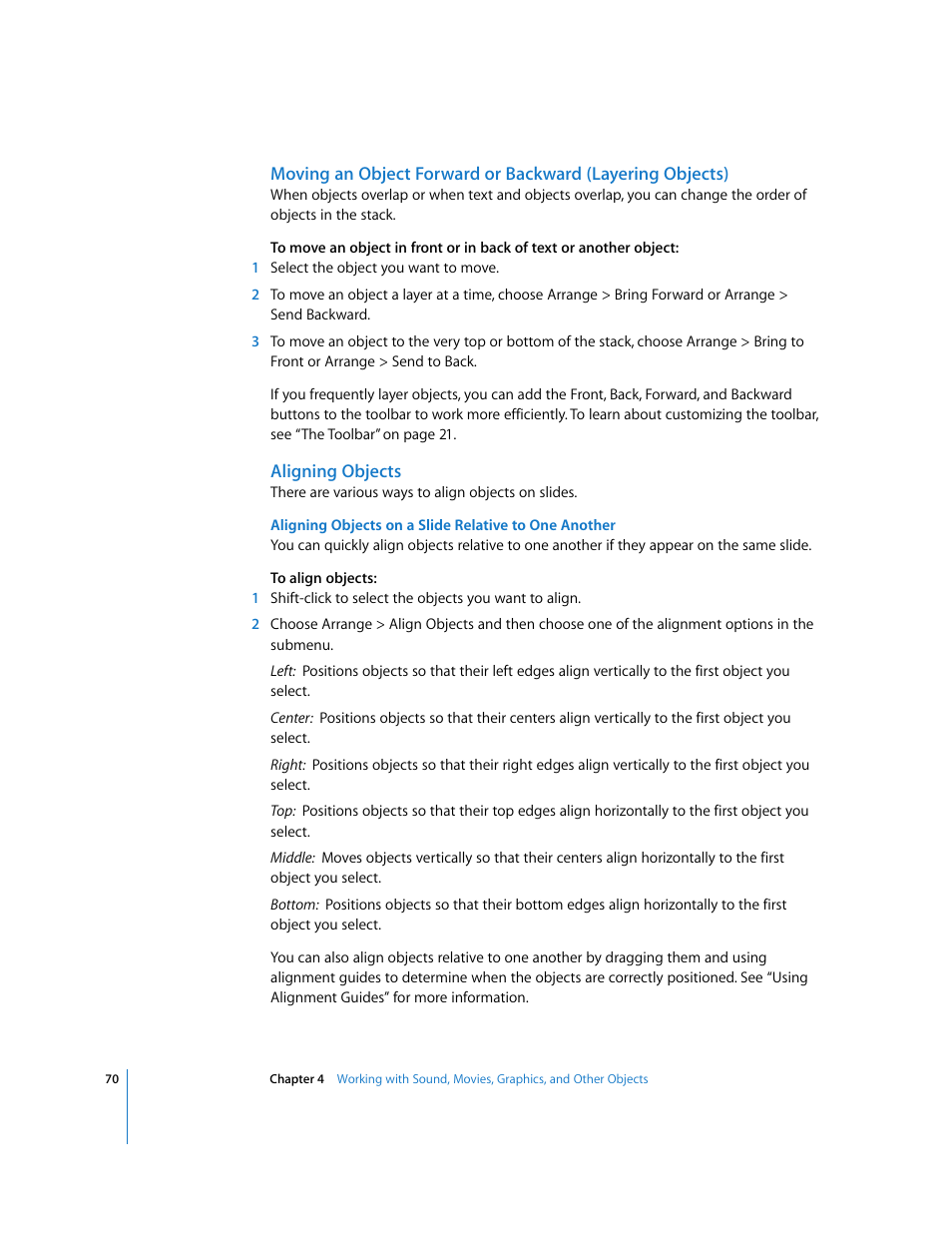 Aligning objects | Apple Keynote '08 User Manual | Page 70 / 204