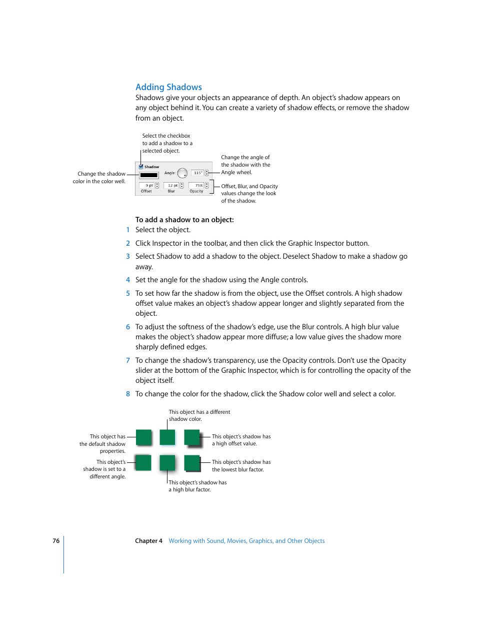 Adding shadows | Apple Keynote '08 User Manual | Page 76 / 204