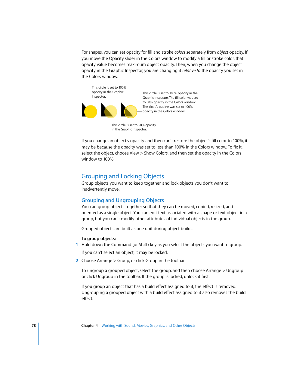 Grouping and locking objects, Grouping and ungrouping objects | Apple Keynote '08 User Manual | Page 78 / 204