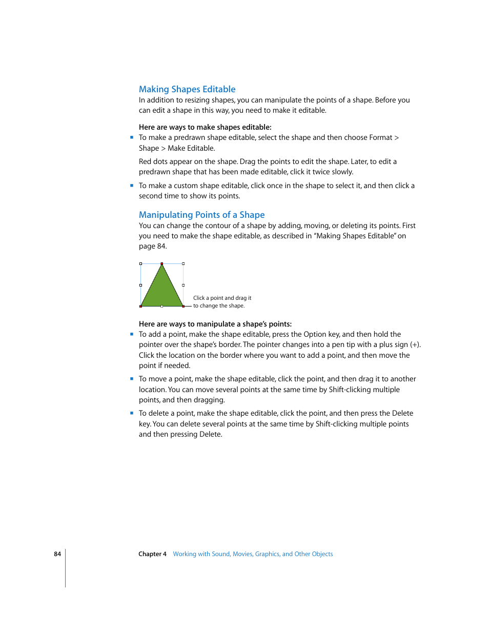 Making shapes editable, Manipulating points of a shape | Apple Keynote '08 User Manual | Page 84 / 204