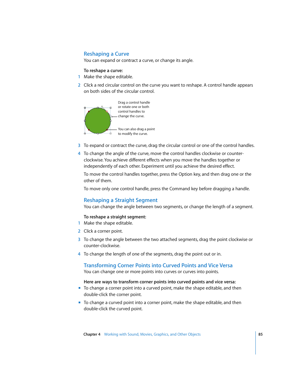 Reshaping a curve, Reshaping a straight segment | Apple Keynote '08 User Manual | Page 85 / 204