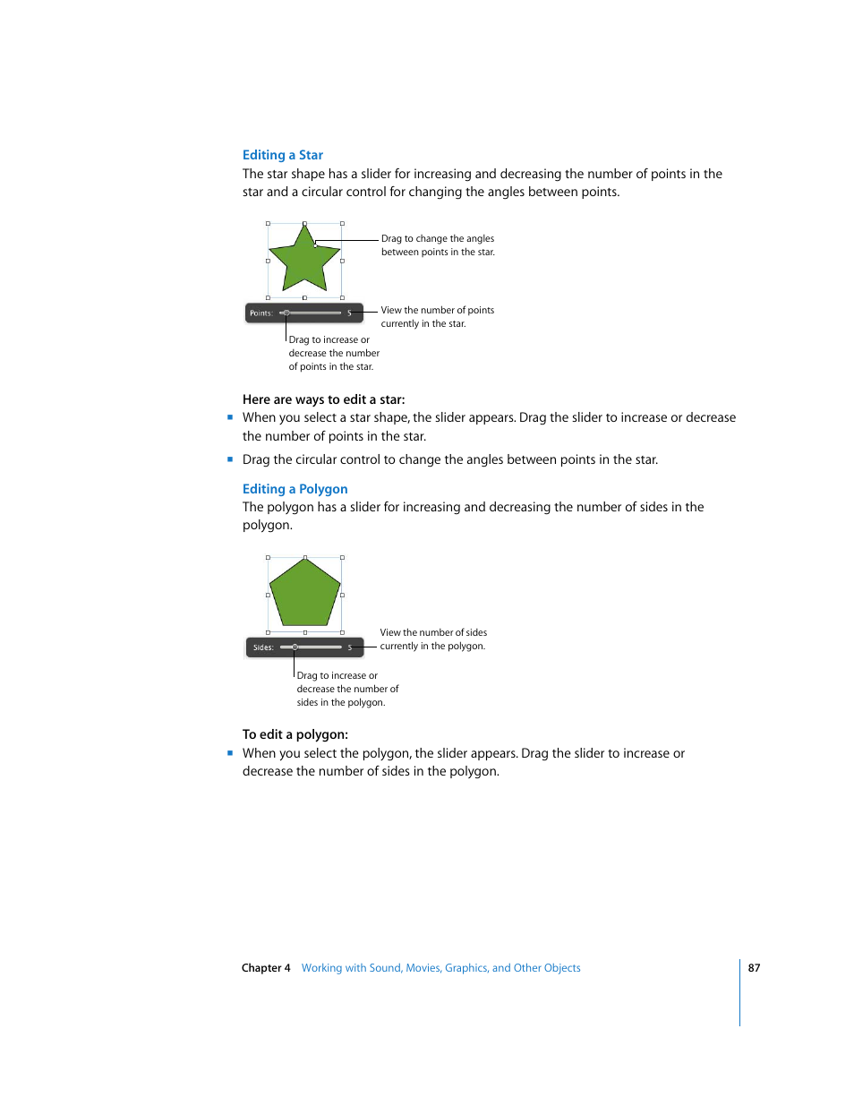 Editing a star, Editing a polygon | Apple Keynote '08 User Manual | Page 87 / 204