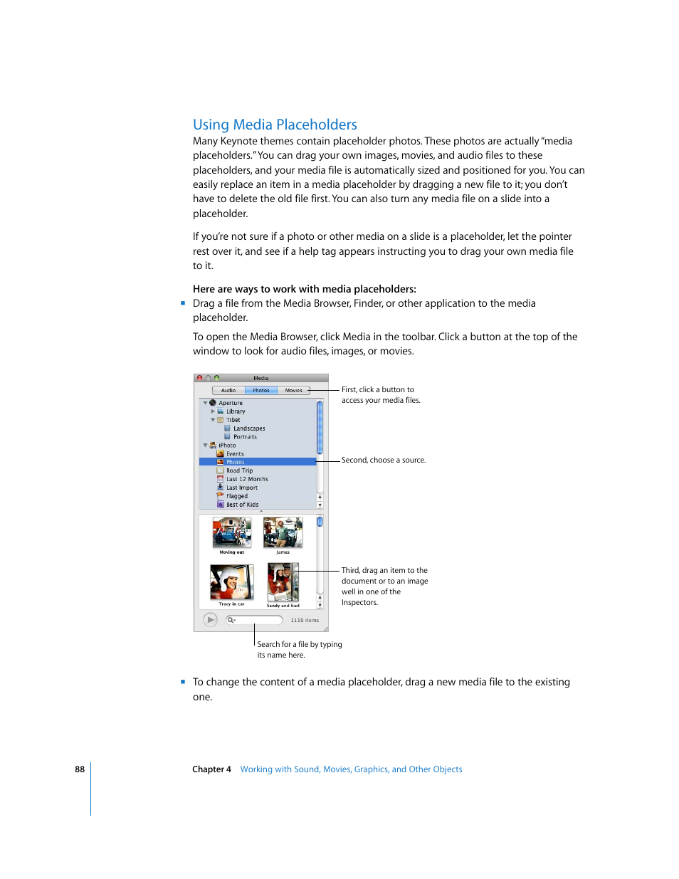 Using media placeholders | Apple Keynote '08 User Manual | Page 88 / 204