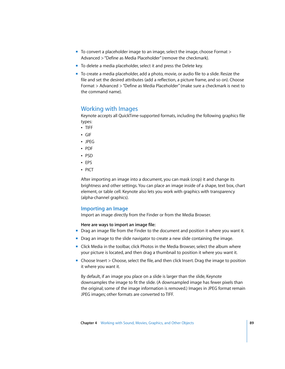 Working with images, Importing an image | Apple Keynote '08 User Manual | Page 89 / 204