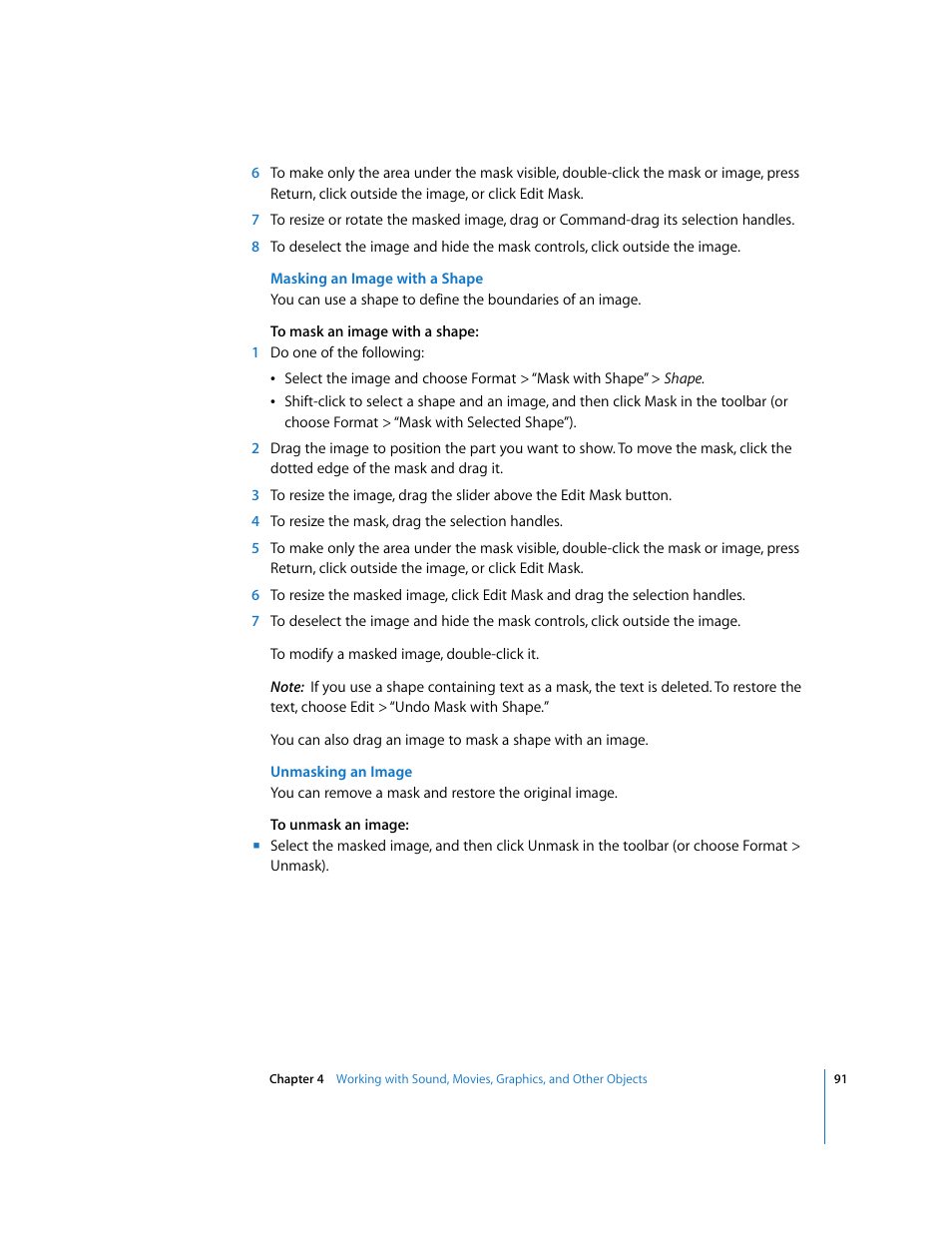 Masking an image with a shape, Unmasking an image | Apple Keynote '08 User Manual | Page 91 / 204