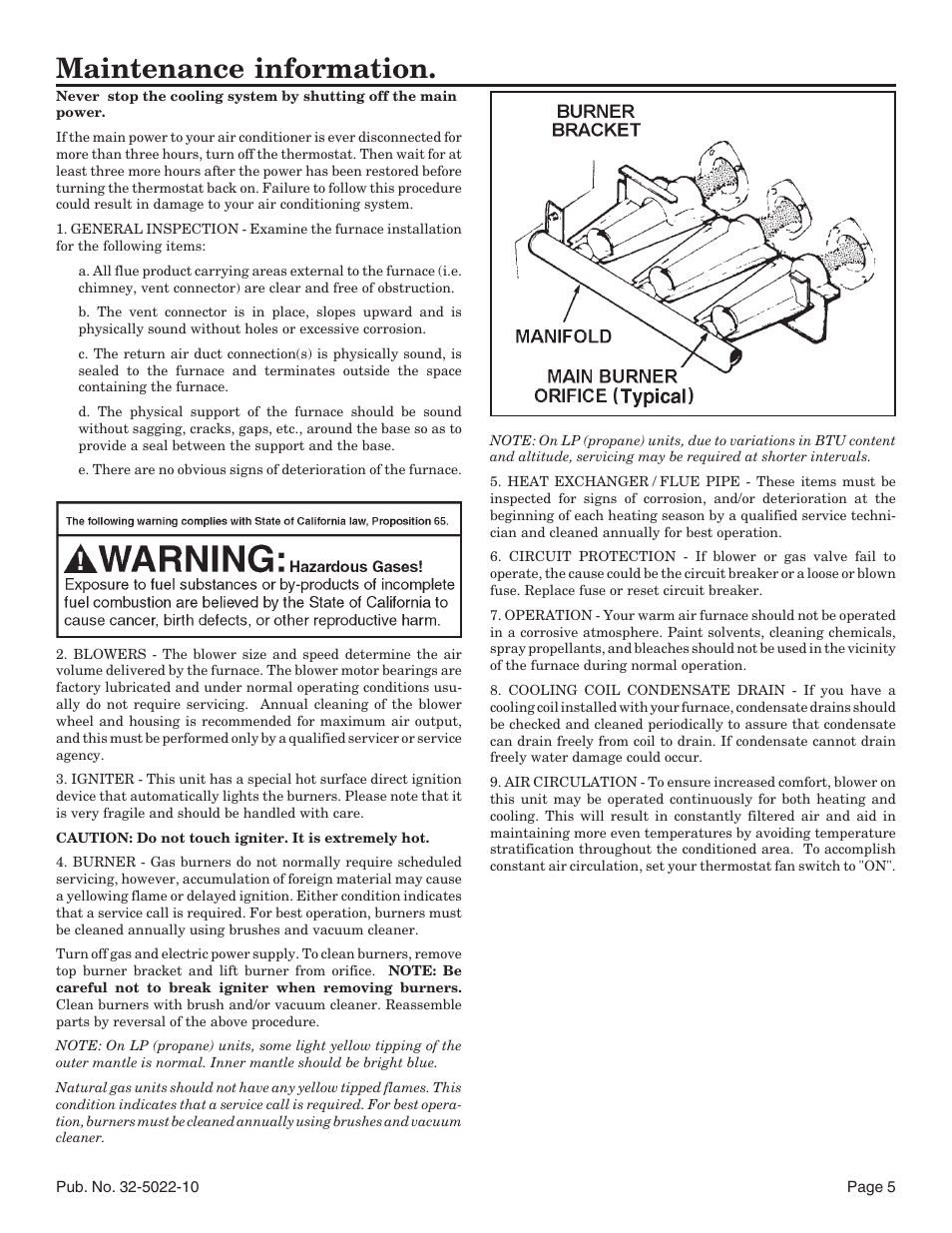 Maintenance information | American Standard Condensing Gas Furnaces Fan Assisted Combustion System Upflow Horizontal and Downflow Horizontal User Manual | Page 5 / 8