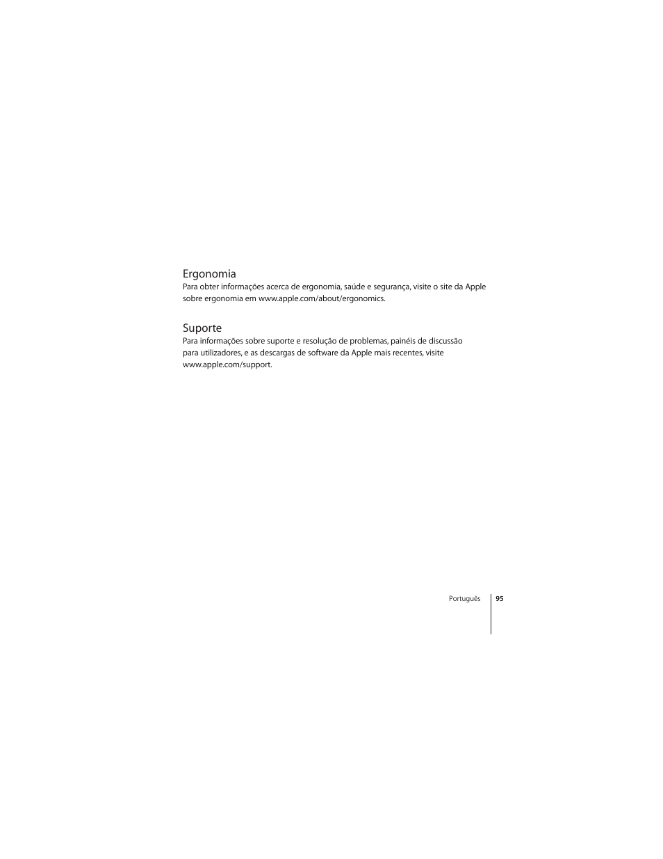Ergonomia, Suporte | Apple Mighty Mouse (wireless) User Manual | Page 95 / 101