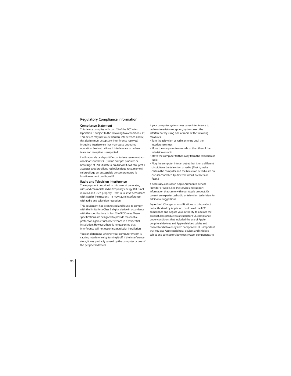 Regulatory compliance information | Apple Mighty Mouse (wireless) User Manual | Page 96 / 101