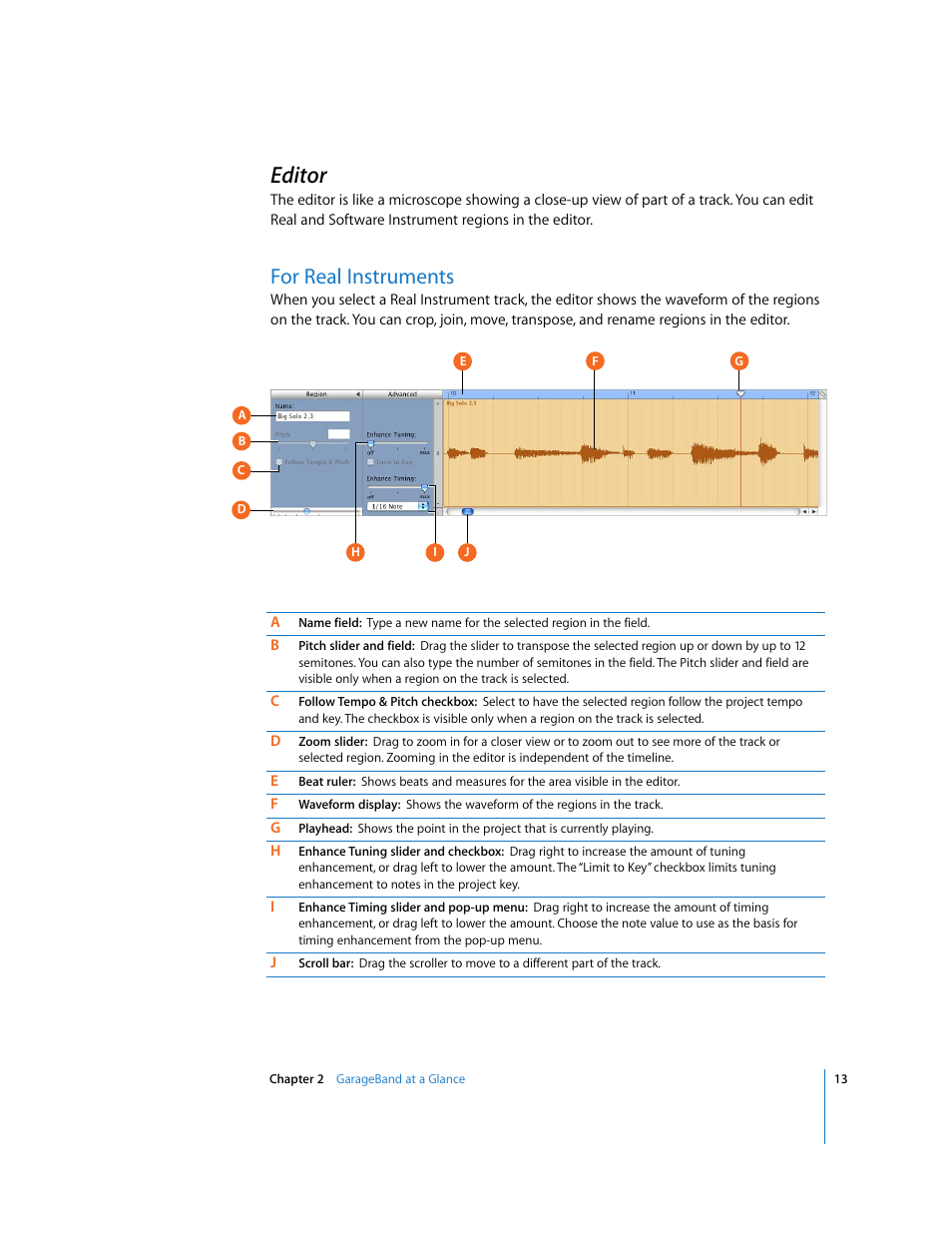 Editor, For real instruments | Apple GarageBand '08 User Manual | Page 13 / 102