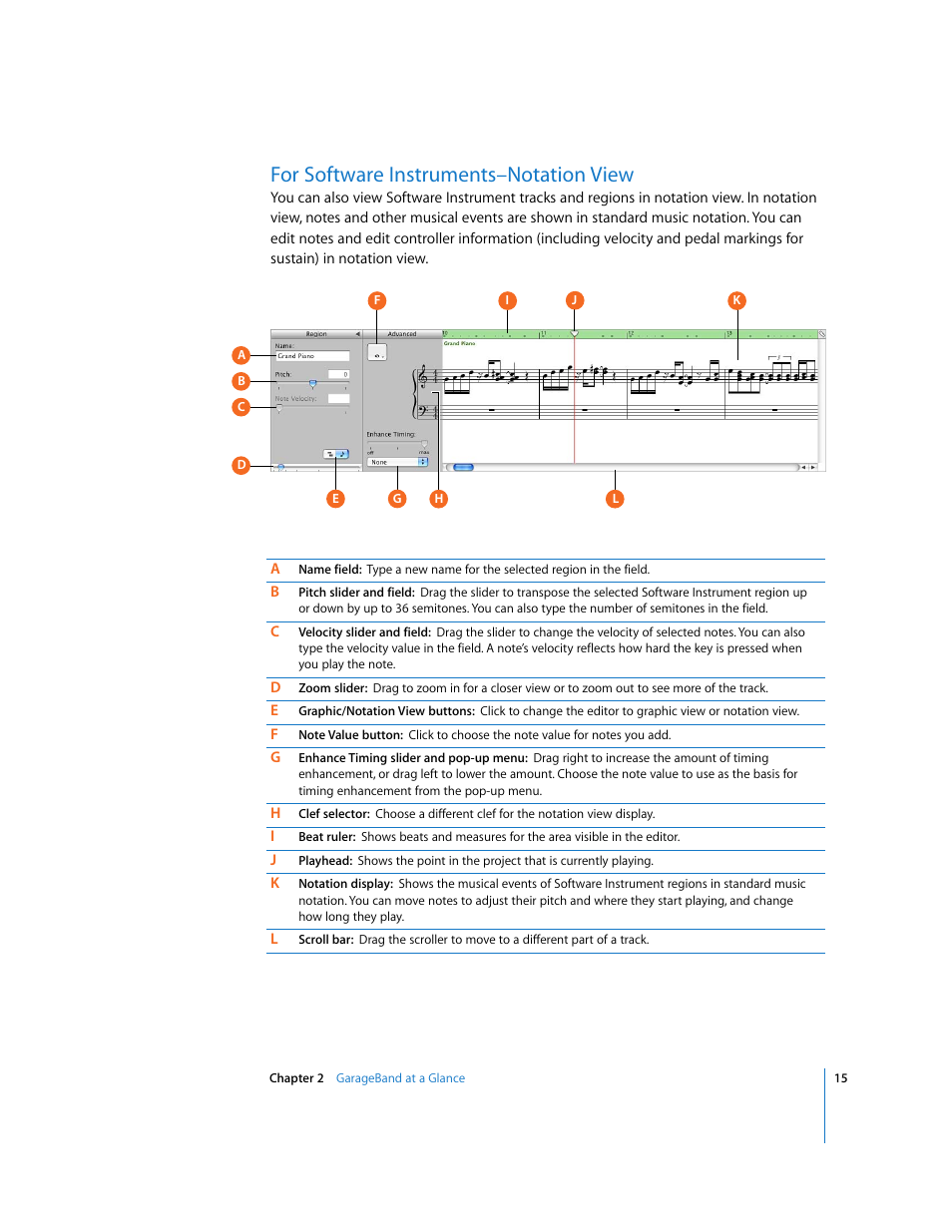 For software instruments–notation view | Apple GarageBand '08 User Manual | Page 15 / 102