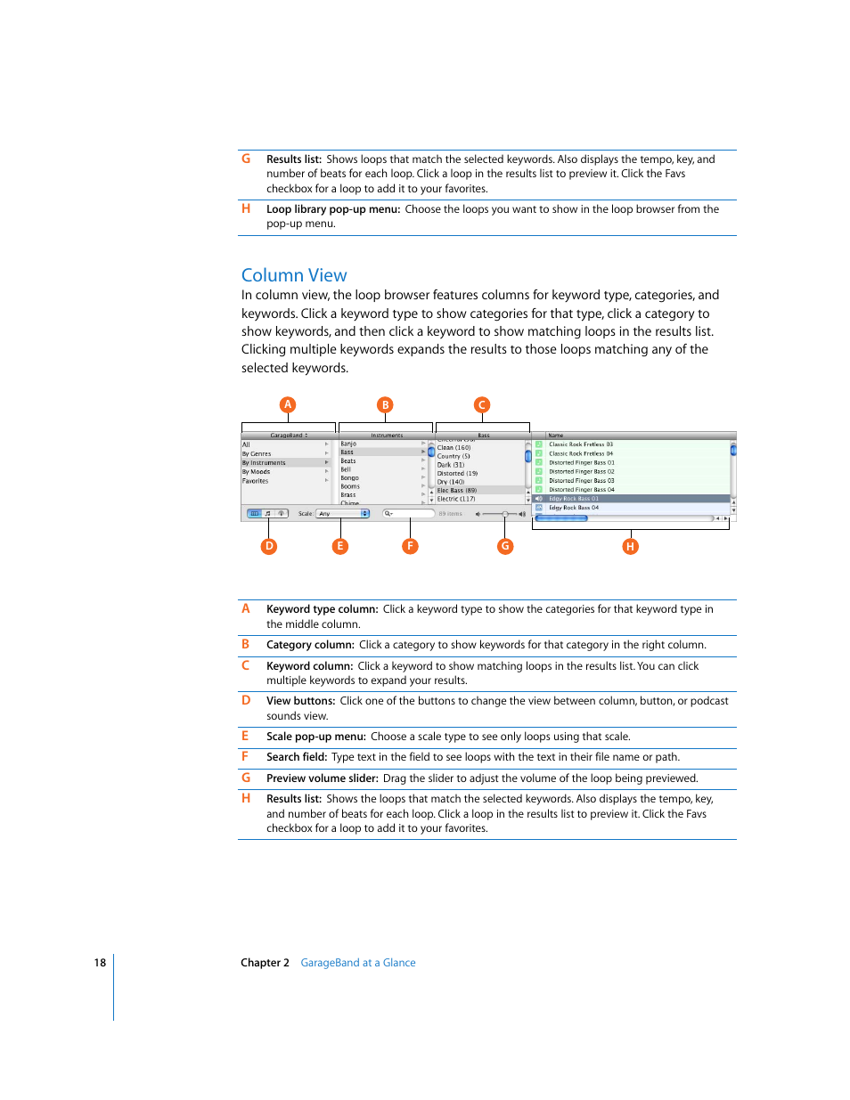 Column view | Apple GarageBand '08 User Manual | Page 18 / 102