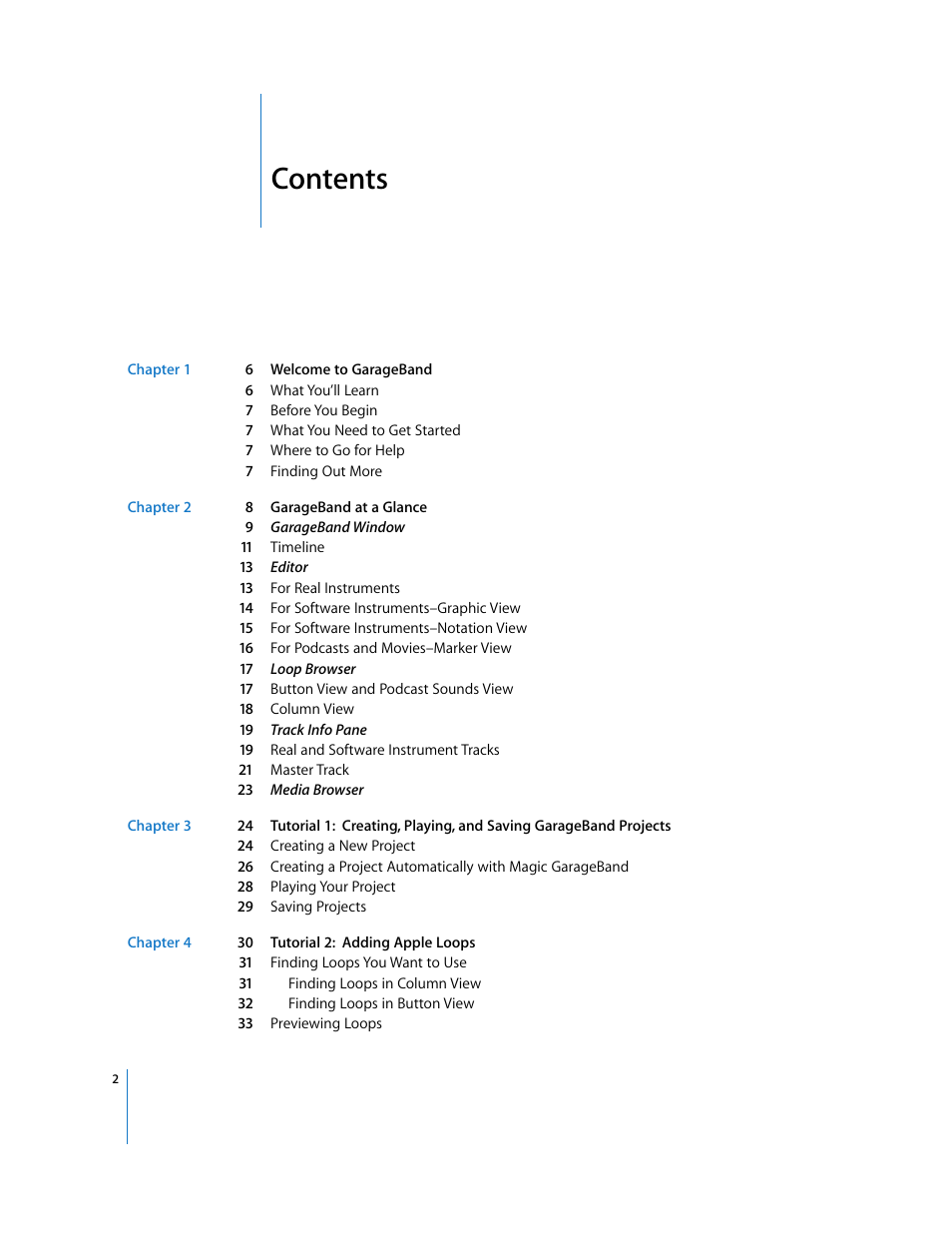 Apple GarageBand '08 User Manual | Page 2 / 102