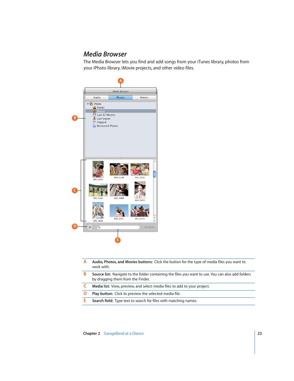 Media browser | Apple GarageBand '08 User Manual | Page 23 / 102