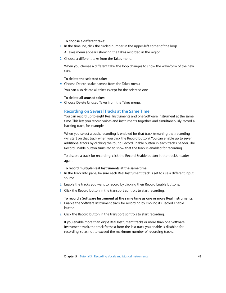Recording on several tracks at the same time | Apple GarageBand '08 User Manual | Page 43 / 102