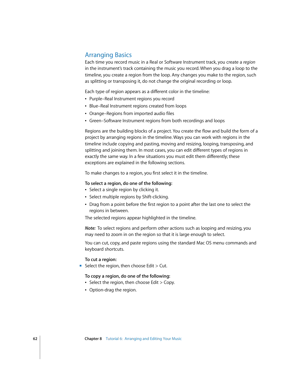 Arranging basics | Apple GarageBand '08 User Manual | Page 62 / 102