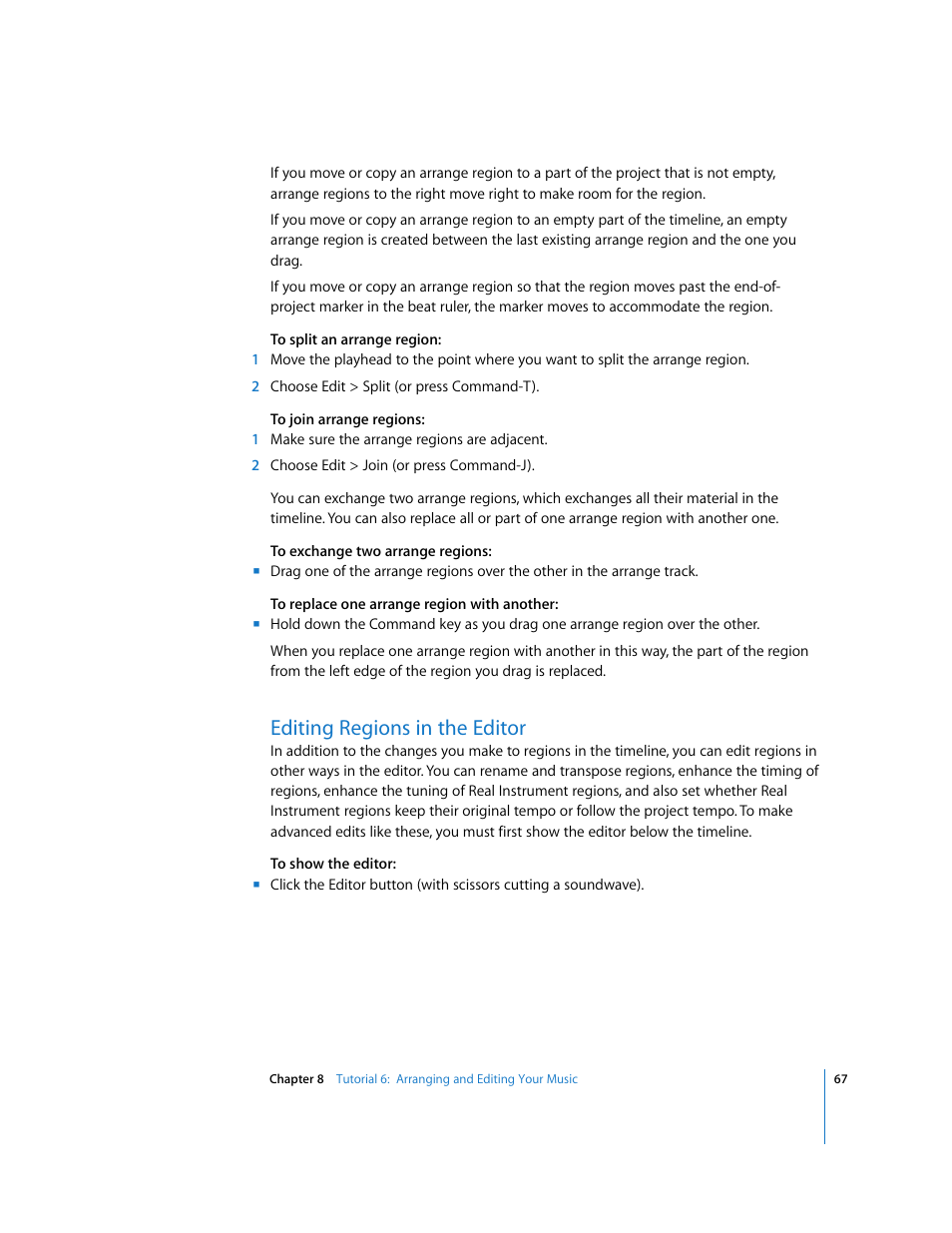 Editing regions in the editor | Apple GarageBand '08 User Manual | Page 67 / 102