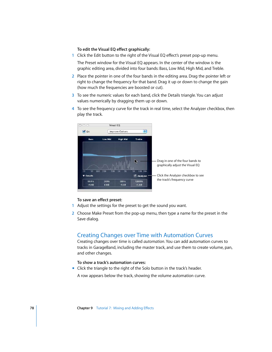 Creating changes over time with automation curves | Apple GarageBand '08 User Manual | Page 78 / 102