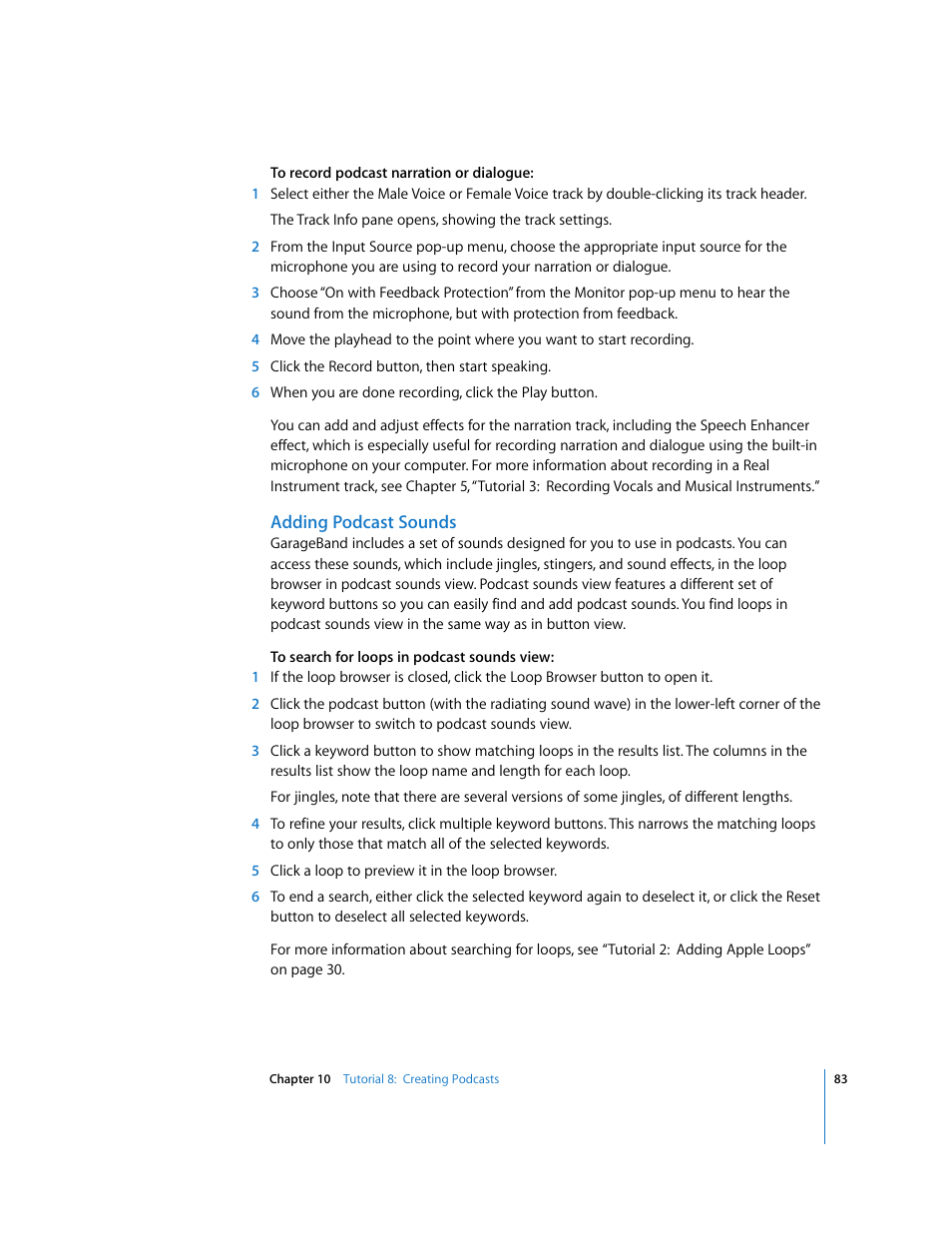 Adding podcast sounds | Apple GarageBand '08 User Manual | Page 83 / 102