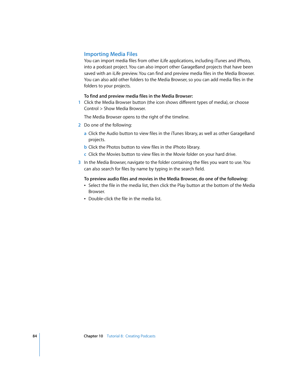 Importing media files | Apple GarageBand '08 User Manual | Page 84 / 102