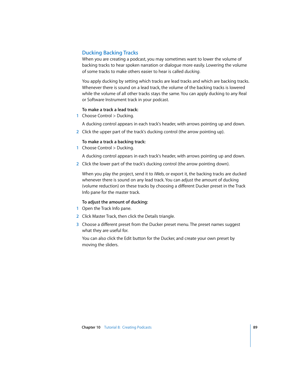 Ducking backing tracks | Apple GarageBand '08 User Manual | Page 89 / 102