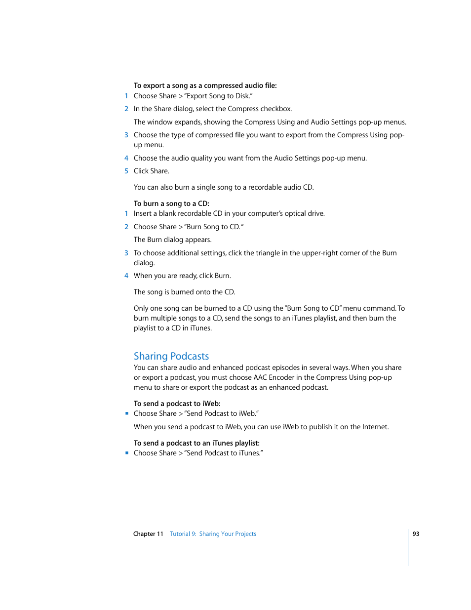 Sharing podcasts | Apple GarageBand '08 User Manual | Page 93 / 102