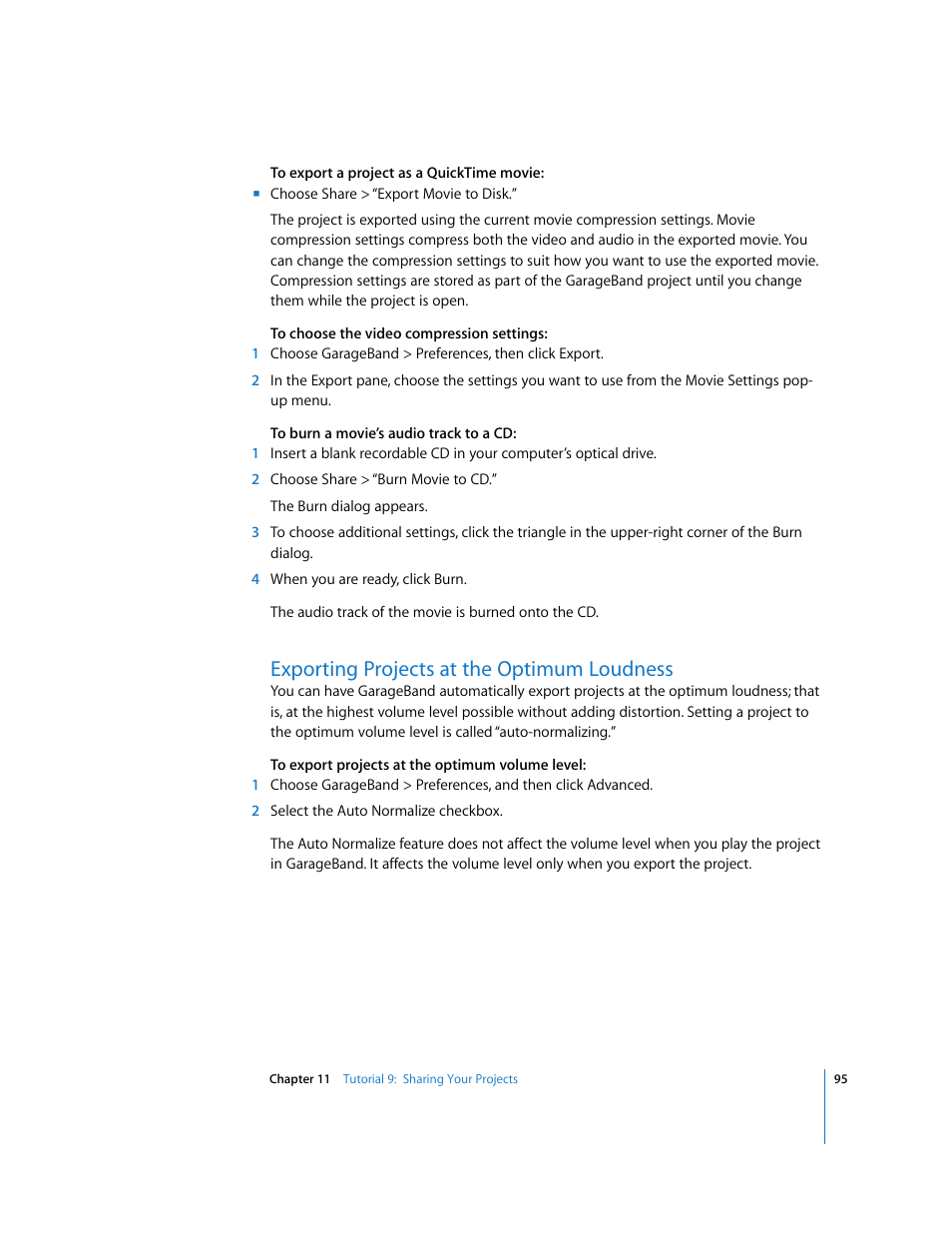 Exporting projects at the optimum loudness | Apple GarageBand '08 User Manual | Page 95 / 102