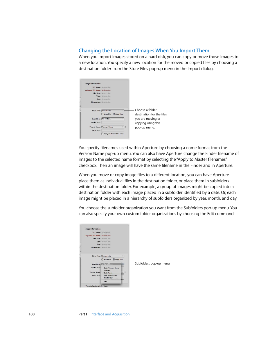 Changing the location of images when you, Import them | Apple Aperture User Manual | Page 100 / 476