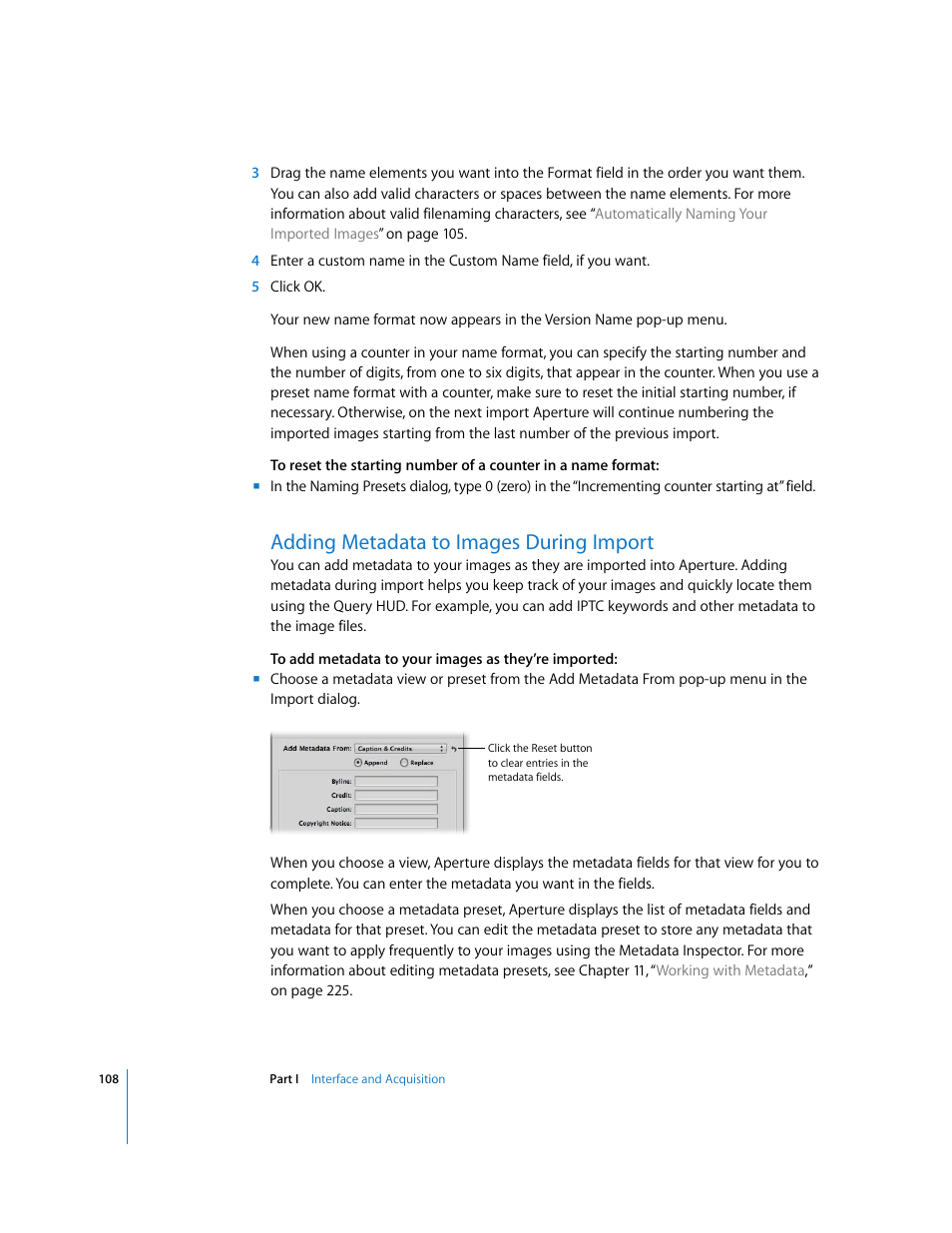 Adding metadata to images during import, P. 108) | Apple Aperture User Manual | Page 108 / 476