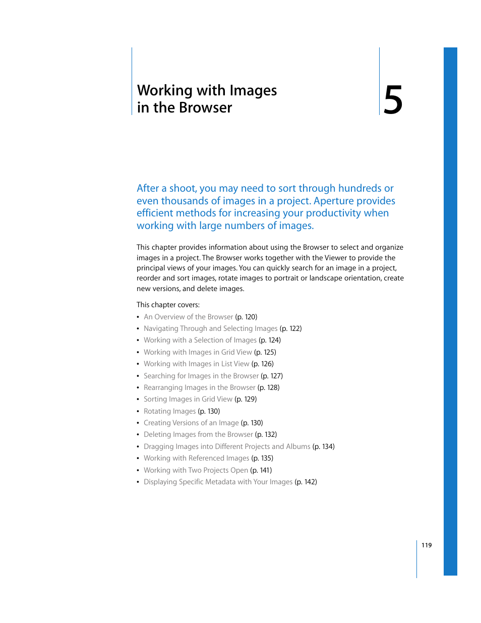 Working with images in the browser, Chapter 5, See chapter 5 | Working with, Images in the browser | Apple Aperture User Manual | Page 119 / 476