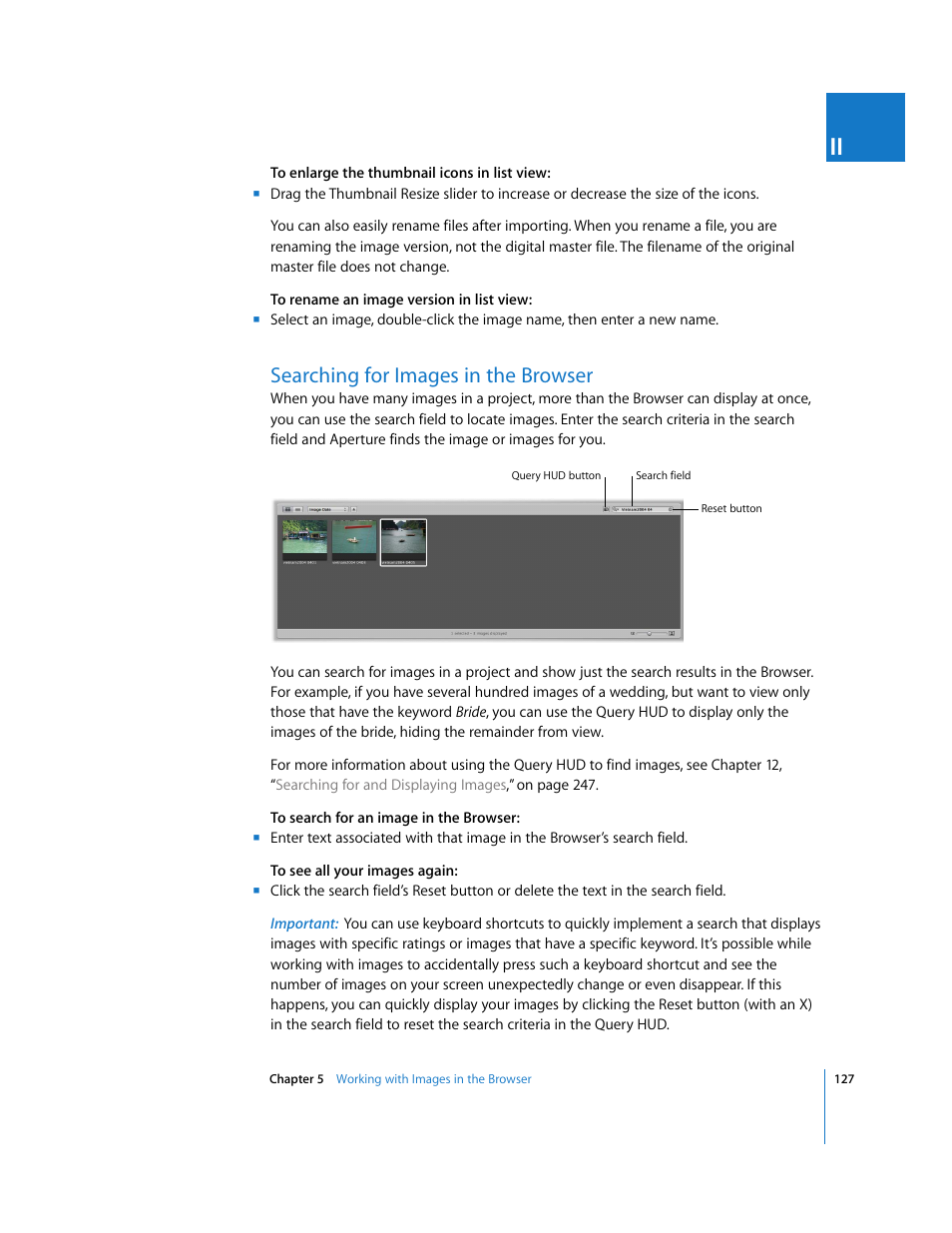 Searching for images in the browser, P. 127) | Apple Aperture User Manual | Page 127 / 476