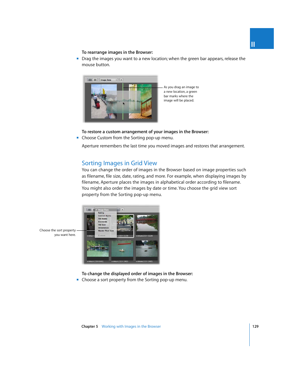 Sorting images in grid view, P. 129) | Apple Aperture User Manual | Page 129 / 476