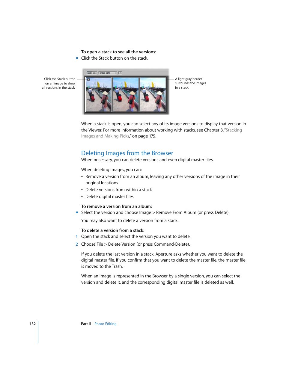 Deleting images from the browser, P. 132) | Apple Aperture User Manual | Page 132 / 476