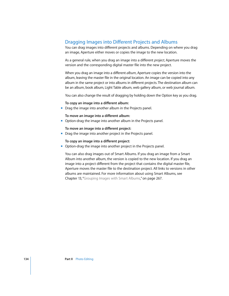 Dragging images into different projects and albums, P. 134) | Apple Aperture User Manual | Page 134 / 476