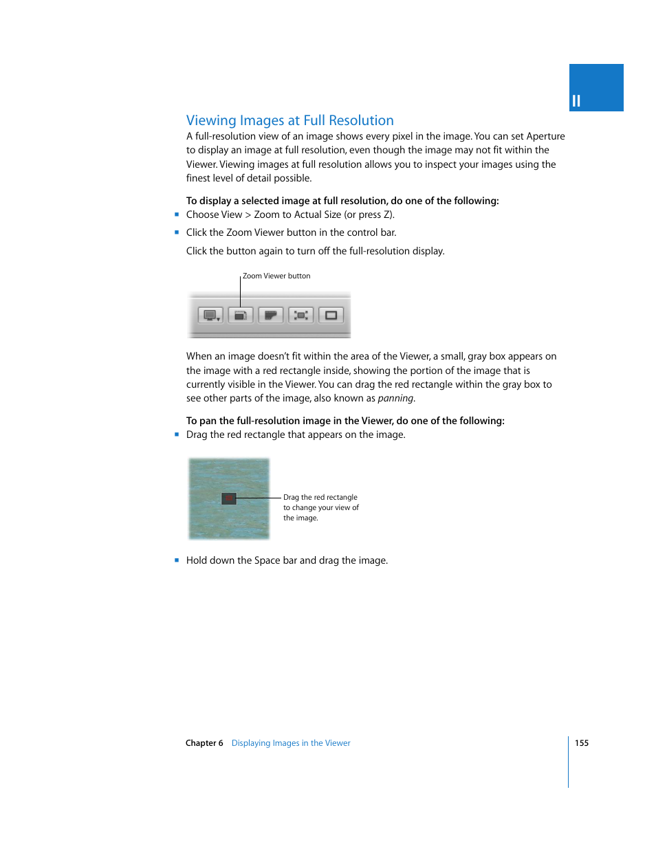 Viewing images at full resolution, P. 155) | Apple Aperture User Manual | Page 155 / 476