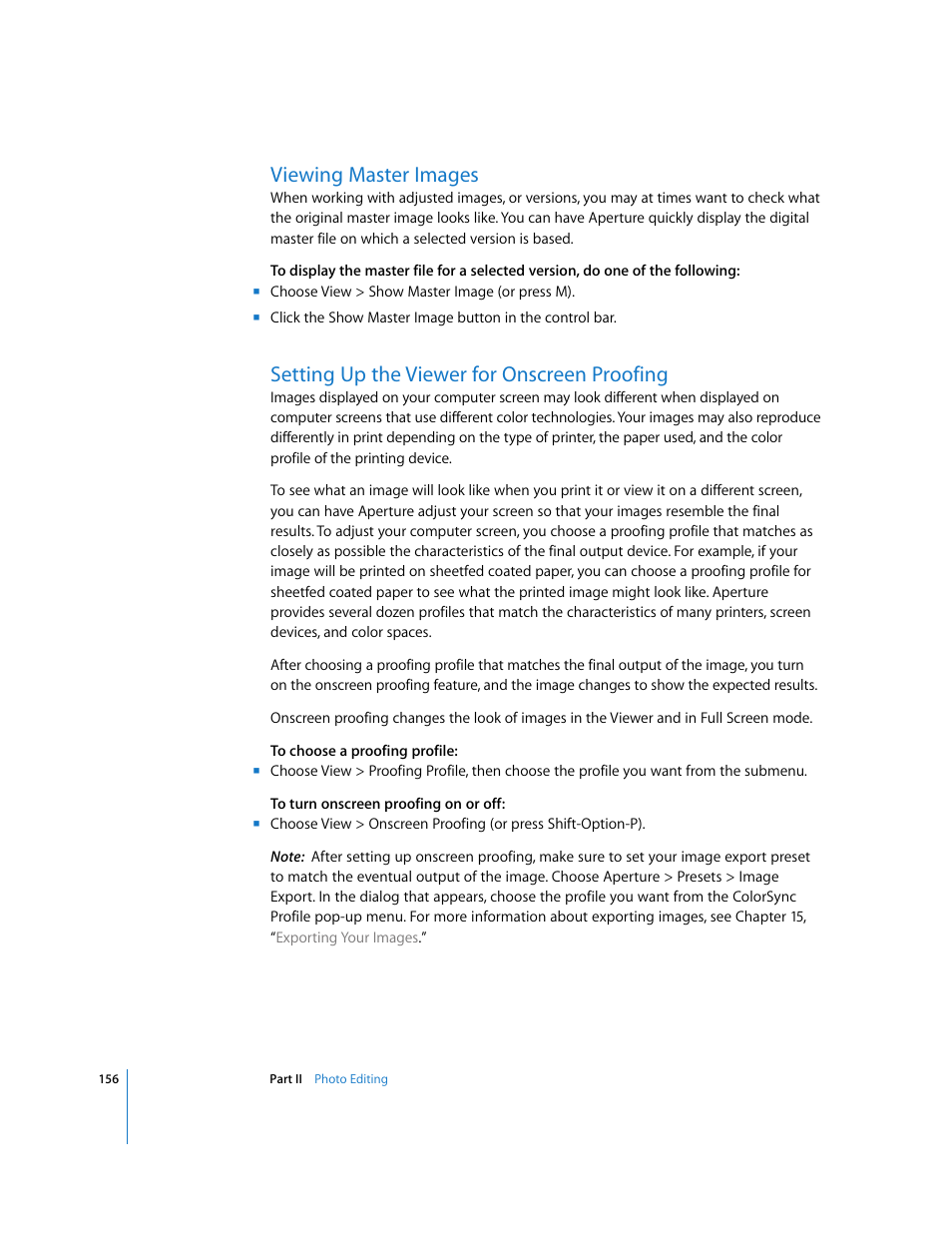 Viewing master images, Setting up the viewer for onscreen proofing, P. 156) | Apple Aperture User Manual | Page 156 / 476