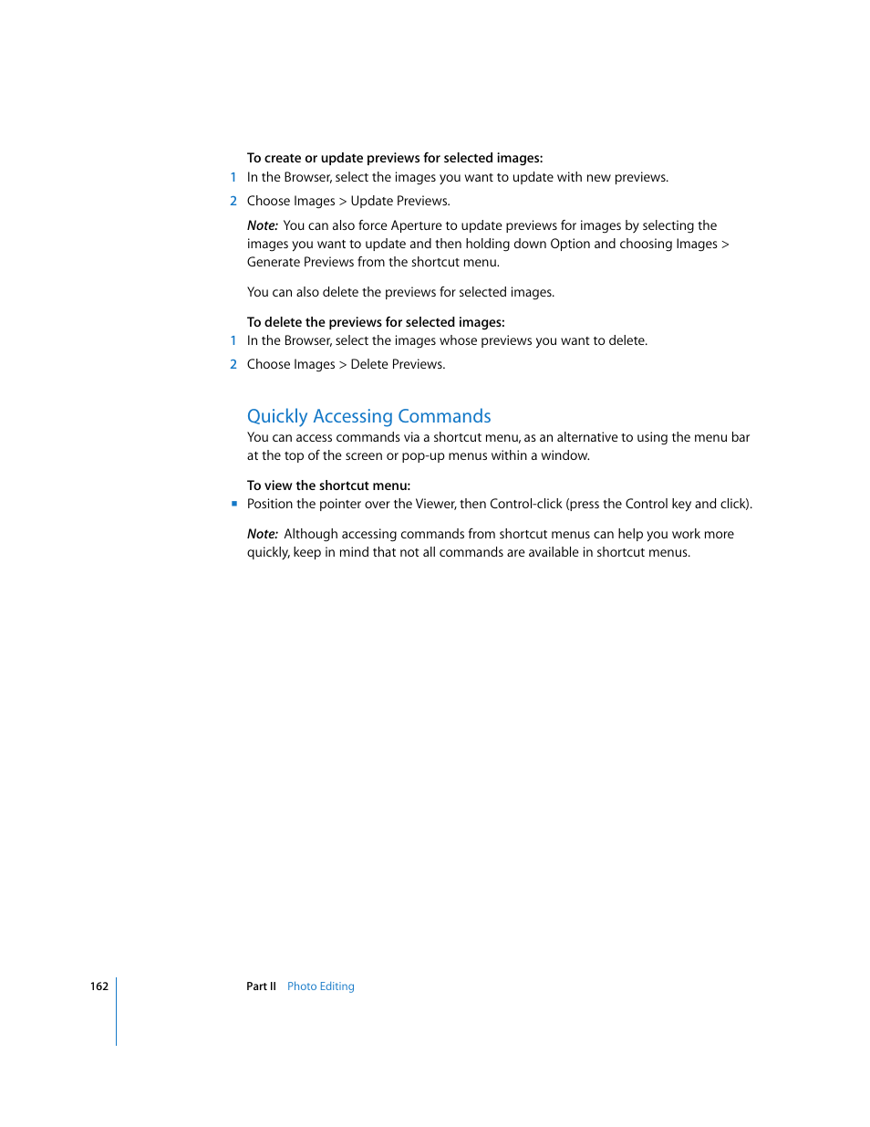 Quickly accessing commands, P. 162) | Apple Aperture User Manual | Page 162 / 476