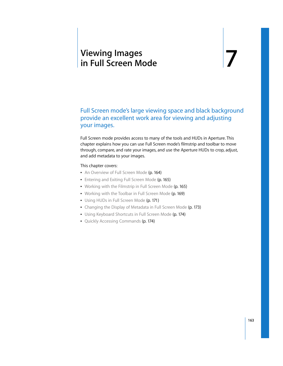 Viewing images in full screen mode, Chapter 7, See chapter 7 | Apple Aperture User Manual | Page 163 / 476