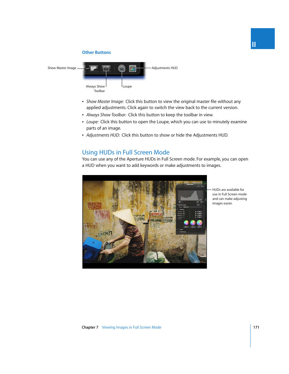 Using huds in full screen mode, P. 171) | Apple Aperture User Manual | Page 171 / 476