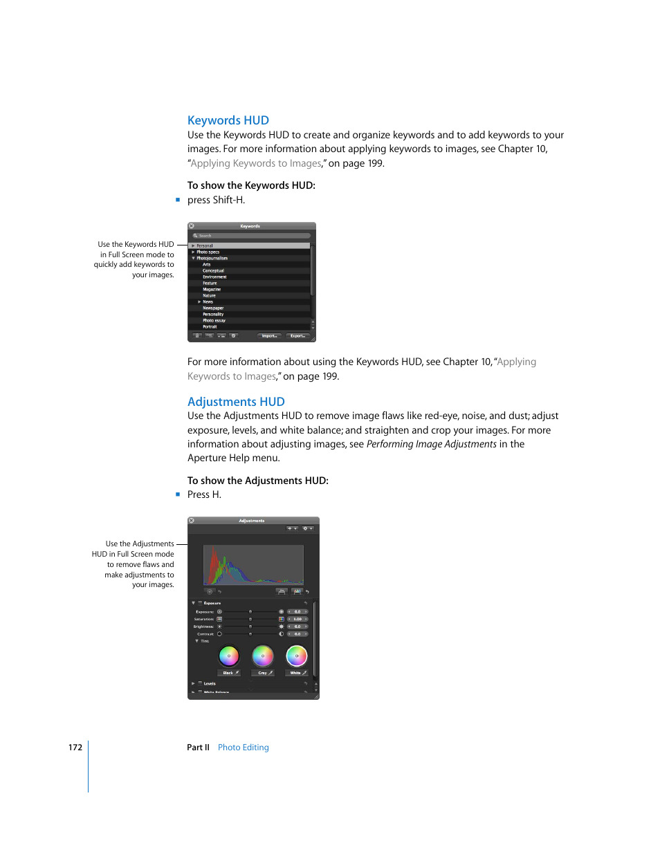 Keywords hud, Adjustments hud | Apple Aperture User Manual | Page 172 / 476