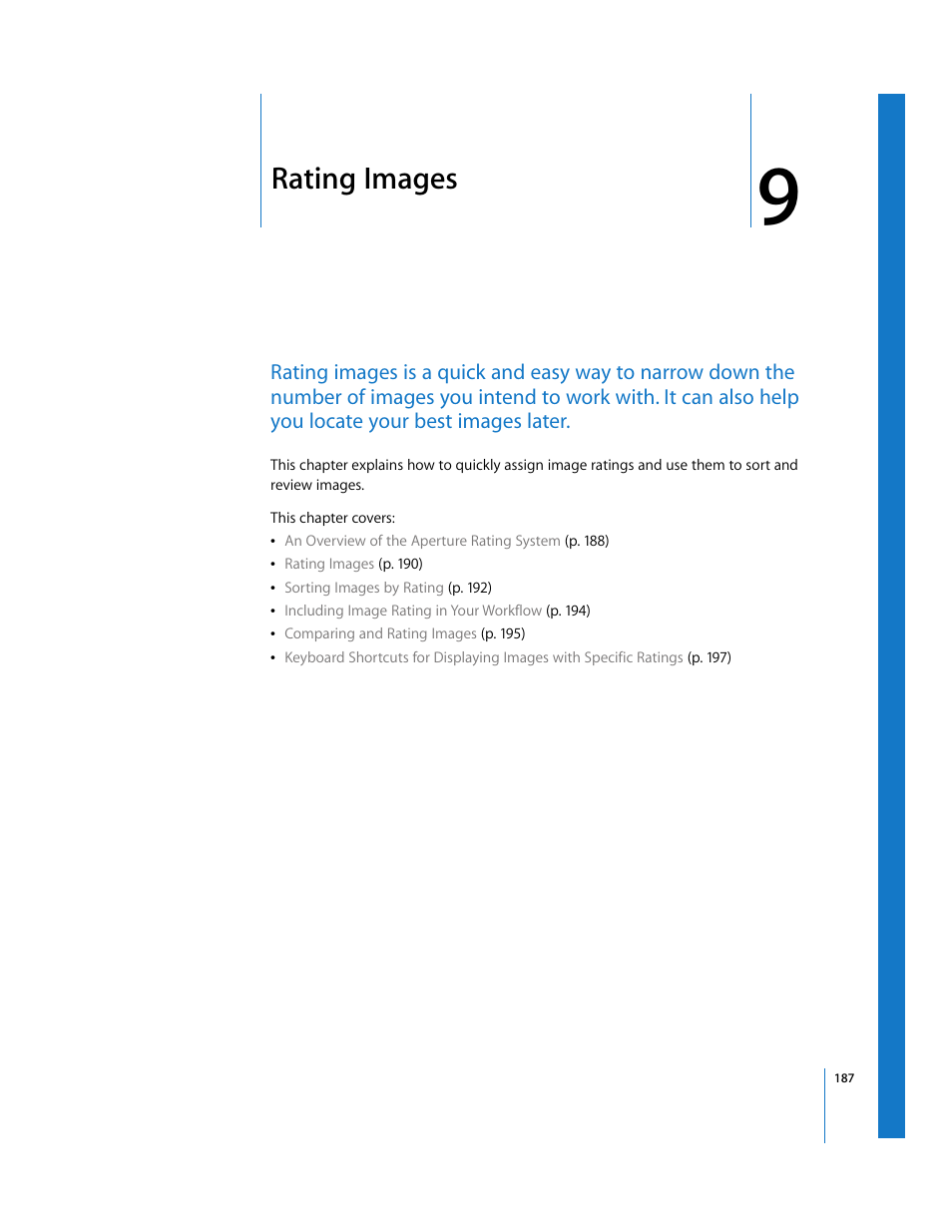 Rating images, Chapter 9, See chapter 9 | Apple Aperture User Manual | Page 187 / 476