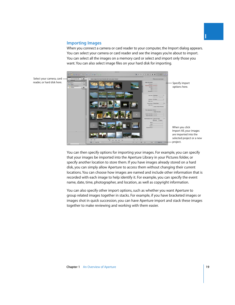 Importing images | Apple Aperture User Manual | Page 19 / 476