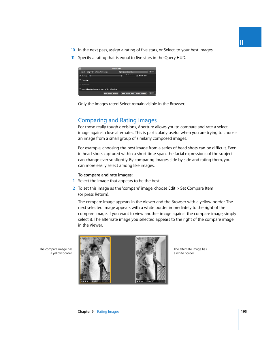 Comparing and rating images, P. 195) | Apple Aperture User Manual | Page 195 / 476