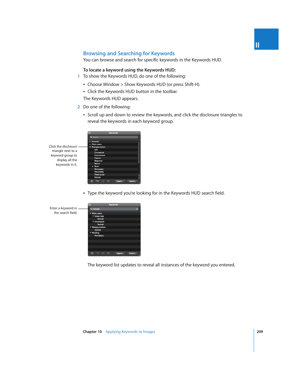 Browsing and searching for keywords | Apple Aperture User Manual | Page 209 / 476