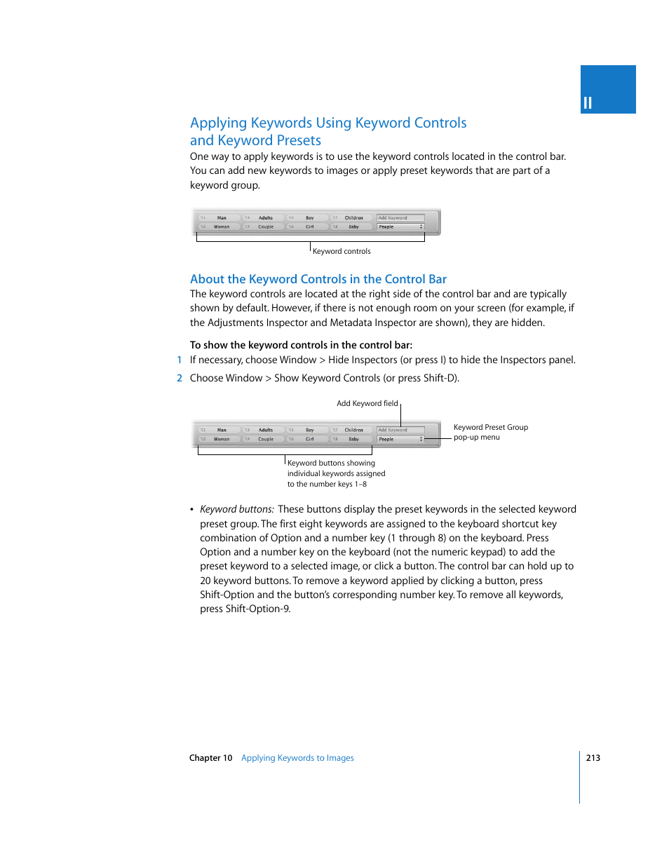 About the keyword controls in the control bar, P. 213) | Apple Aperture User Manual | Page 213 / 476