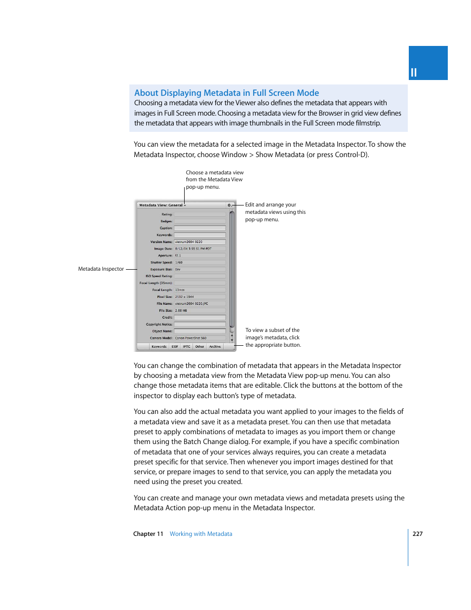 About displaying metadata in full screen mode | Apple Aperture User Manual | Page 227 / 476