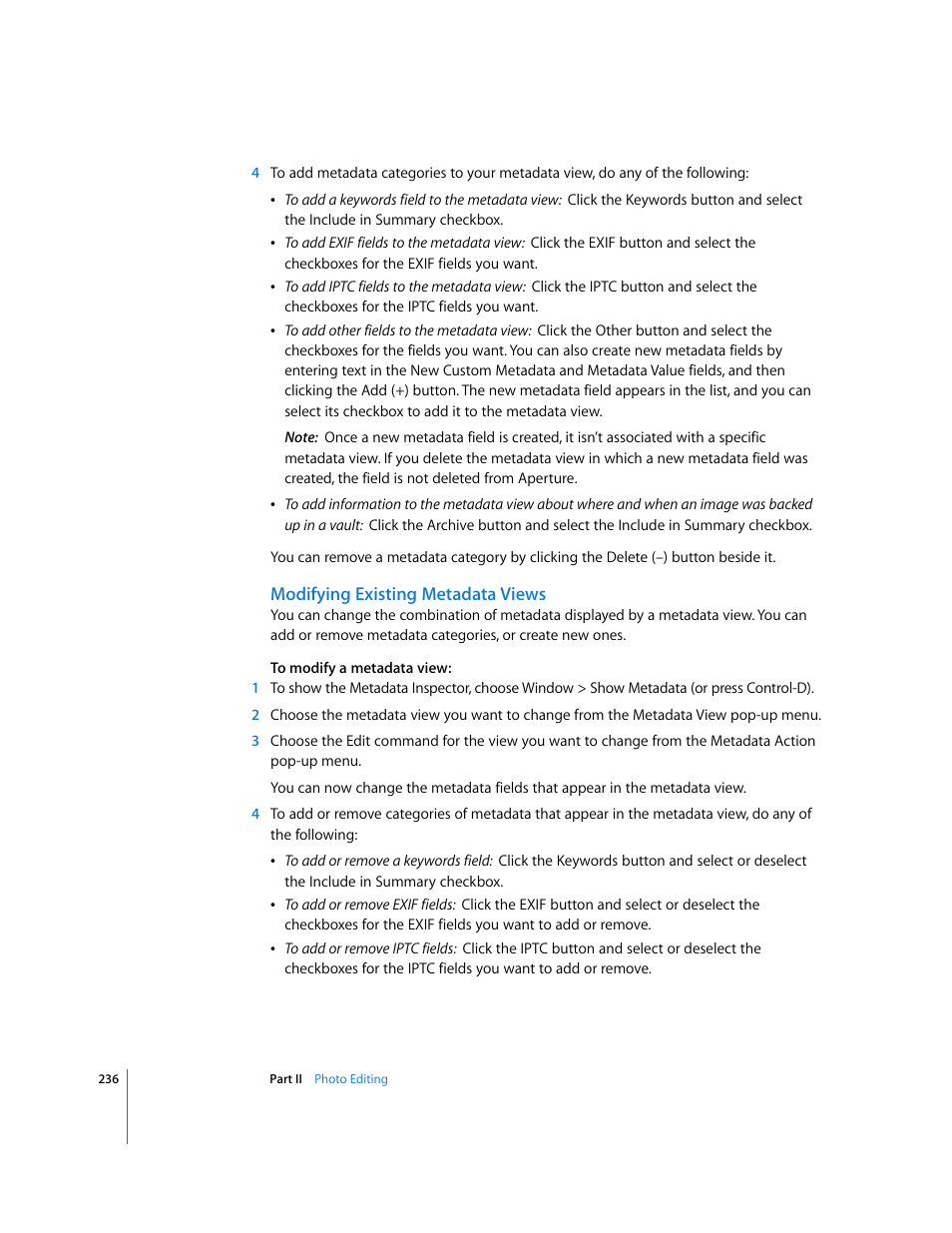 Modifying existing metadata views | Apple Aperture User Manual | Page 236 / 476