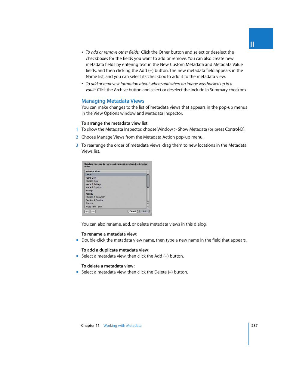 Managing metadata views | Apple Aperture User Manual | Page 237 / 476