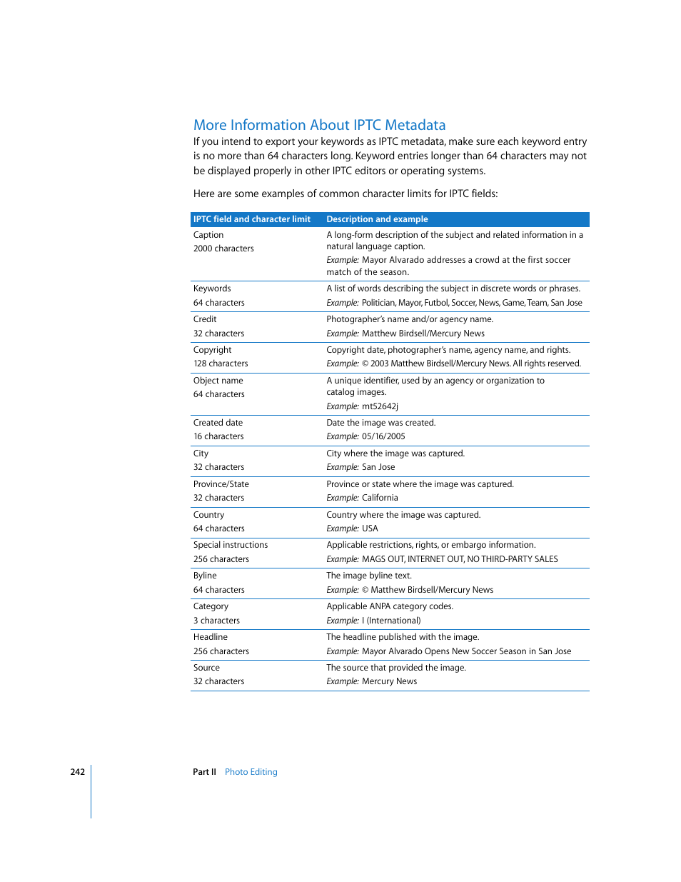 More information about iptc metadata, P. 242) | Apple Aperture User Manual | Page 242 / 476